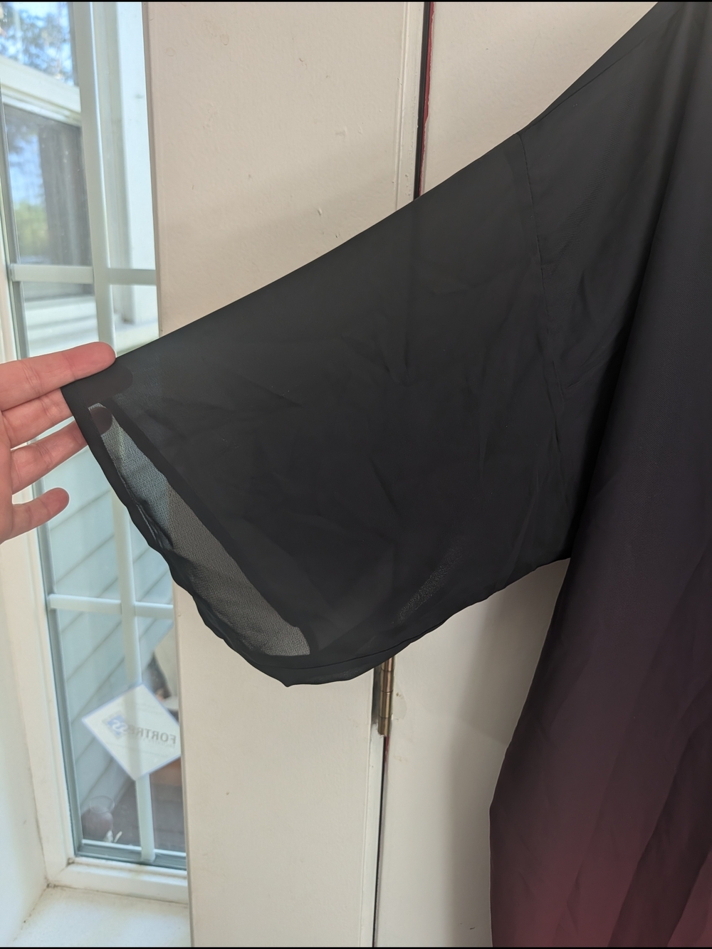 Midnight Hour Black to Burgundy Ombre Fringe Kimono Coverup - Picture 4 of 6